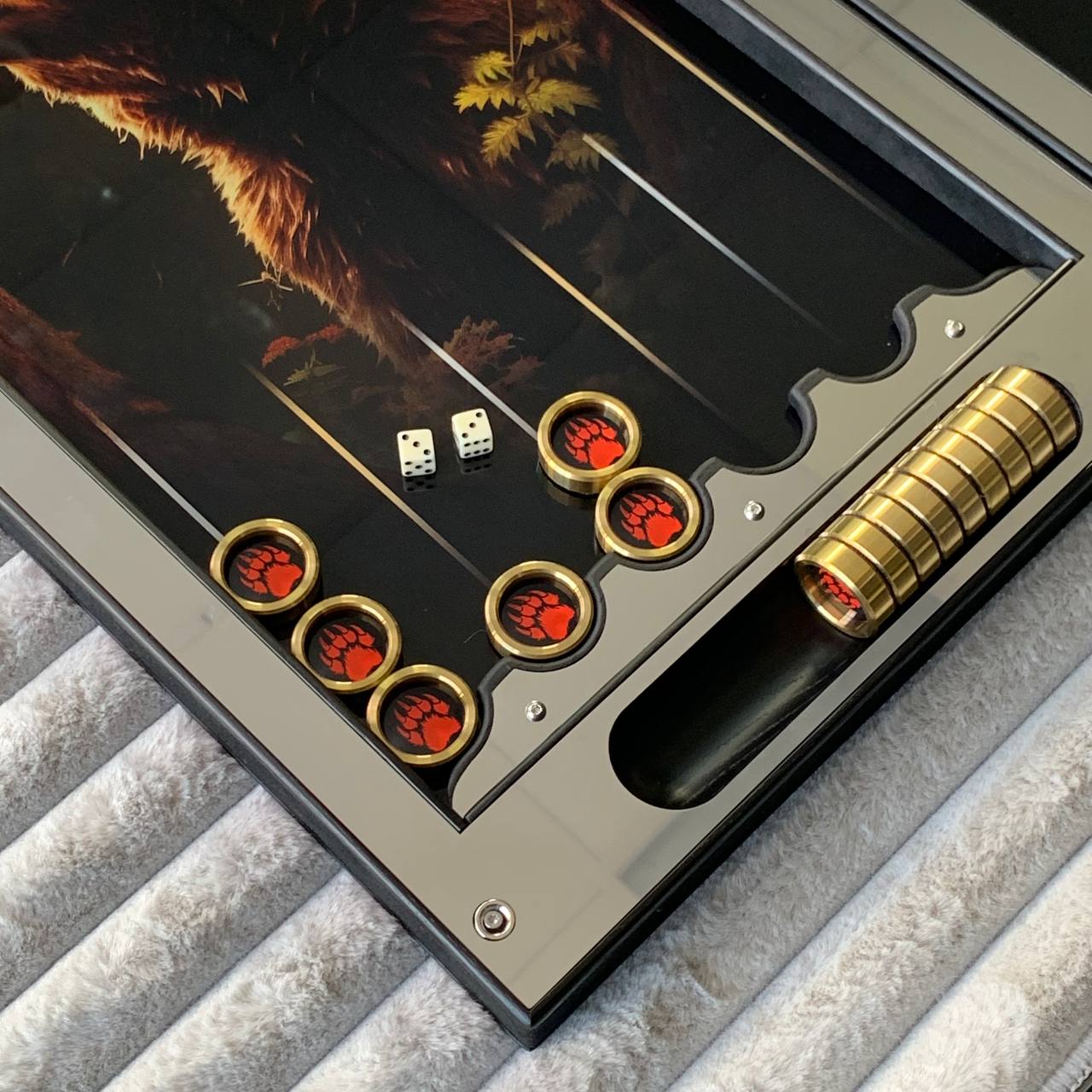 Metall-Backgammon 60×30 cm, Spielfläche aus Glas