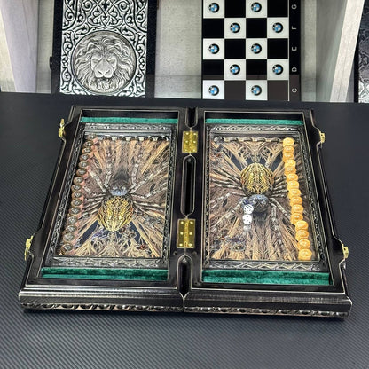 Exclusive Hand-Carved Wooden backgammon with Glass Board "Spider" – Luxurious and Unique Gift-ready