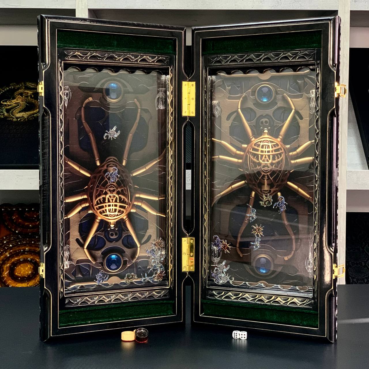 Exclusive Hand-Carved Wooden backgammon with Glass Board "Running spider" – Luxurious and Unique Gift-ready