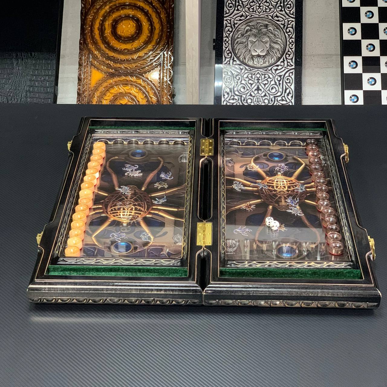 Exclusive Hand-Carved Wooden backgammon with Glass Board "Running spider" – Luxurious and Unique Gift-ready