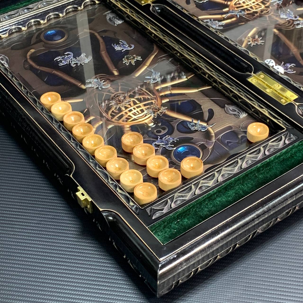 Exclusive Hand-Carved Wooden backgammon with Glass Board "Running spider" – Luxurious and Unique Gift-ready