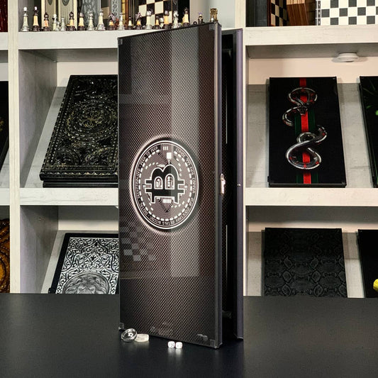 Glas-Backgammon „Bitcoin“, Backgammon-Brett, Geschenk für Chef