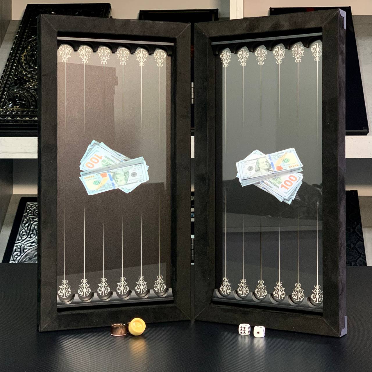 Elegant Handmade Metal and Glass Backgammon Set 40*20cm, Gift-ready compact size