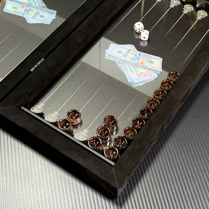 Elegant Handmade Metal and Glass Backgammon Set 40*20cm, Gift-ready compact size