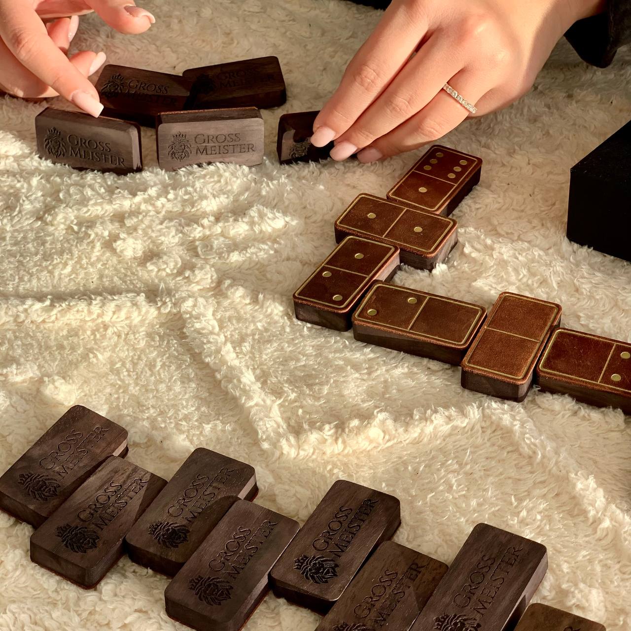 Luxury Domino set from Wood and Elegant Leather, 52*27*12mm brown dominoes, Gift-ready