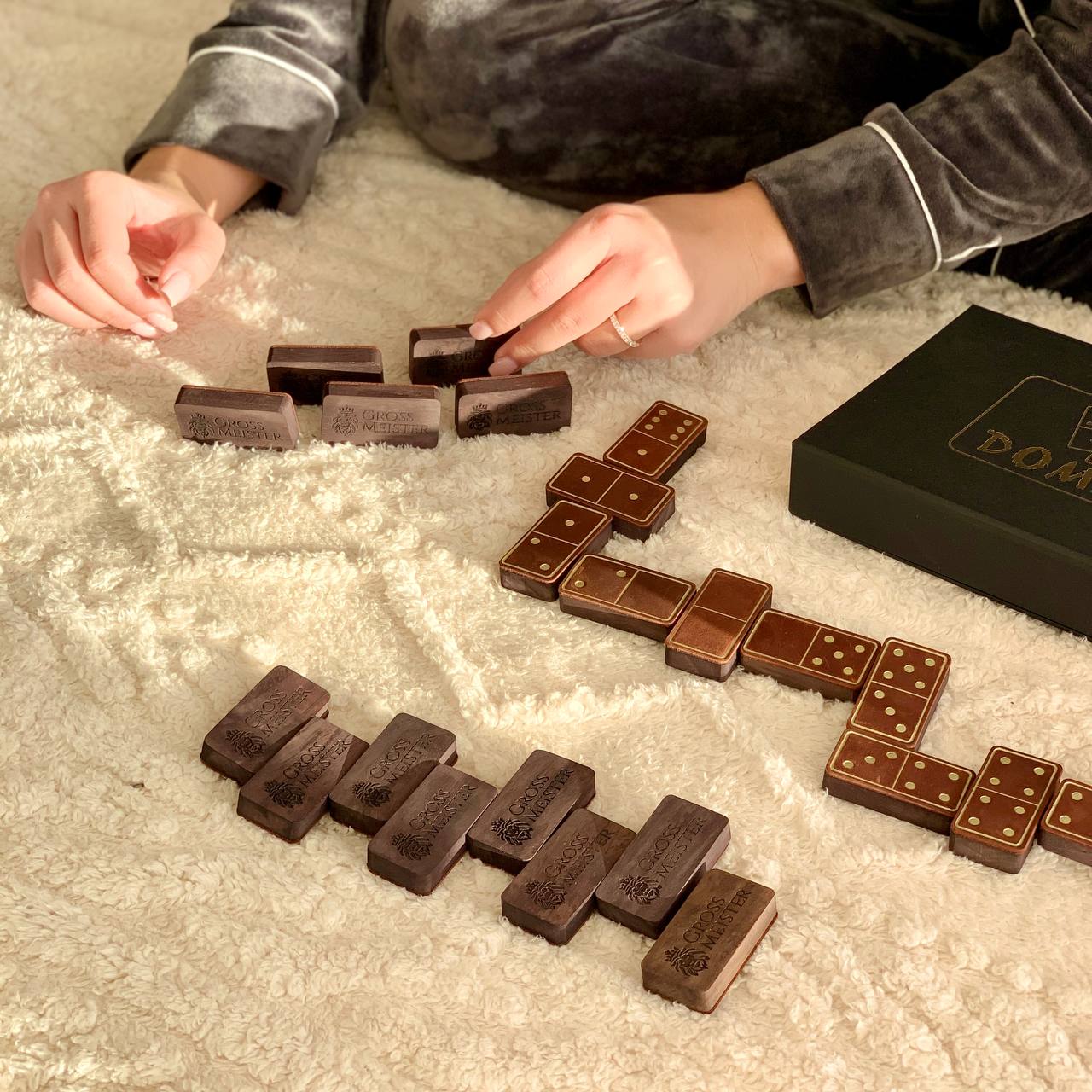 Luxury Domino set from Wood and Elegant Leather, 52*27*12mm brown dominoes, Gift-ready