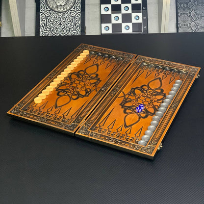 Plateau de backgammon en bois de prestige fait à la main, 48 x 23 cm, fabriqué en tilleul de haute qualité, prêt à offrir