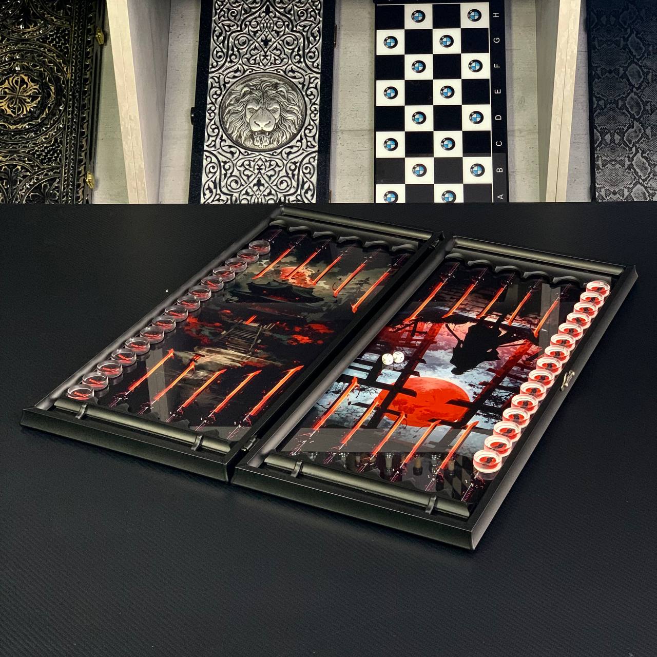 Elite Glass Backgammon Set "The way of the Samurai" 61*27cm, Customized and Gift-ready