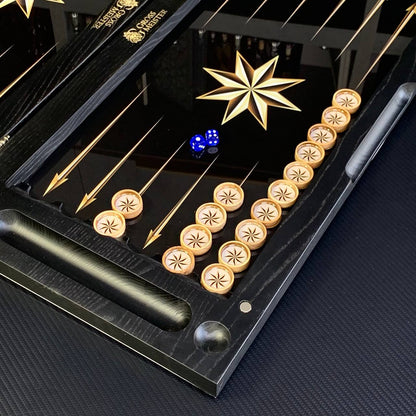 Exclusive Glass Backgammon with Star. Wooden board game. Gift-ready and Customized