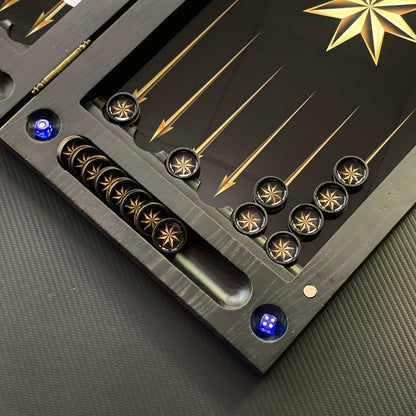 Exclusive Glass Backgammon with Star. Wooden board game. Gift-ready and Customized