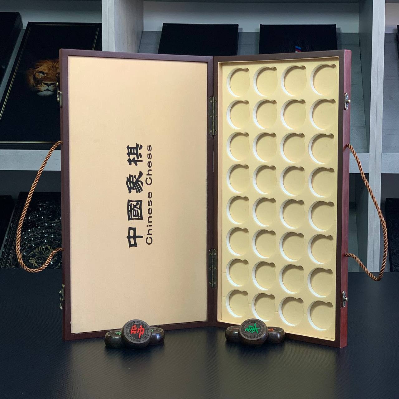 Classic chinese wooden chess set Xiangqi, travel compact sized chess set, unusual gift for dad, Gift-ready