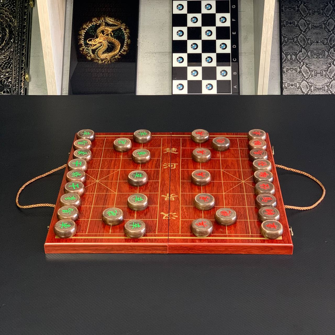 Classic chinese wooden chess set Xiangqi, travel compact sized chess set, unusual gift for dad, Gift-ready