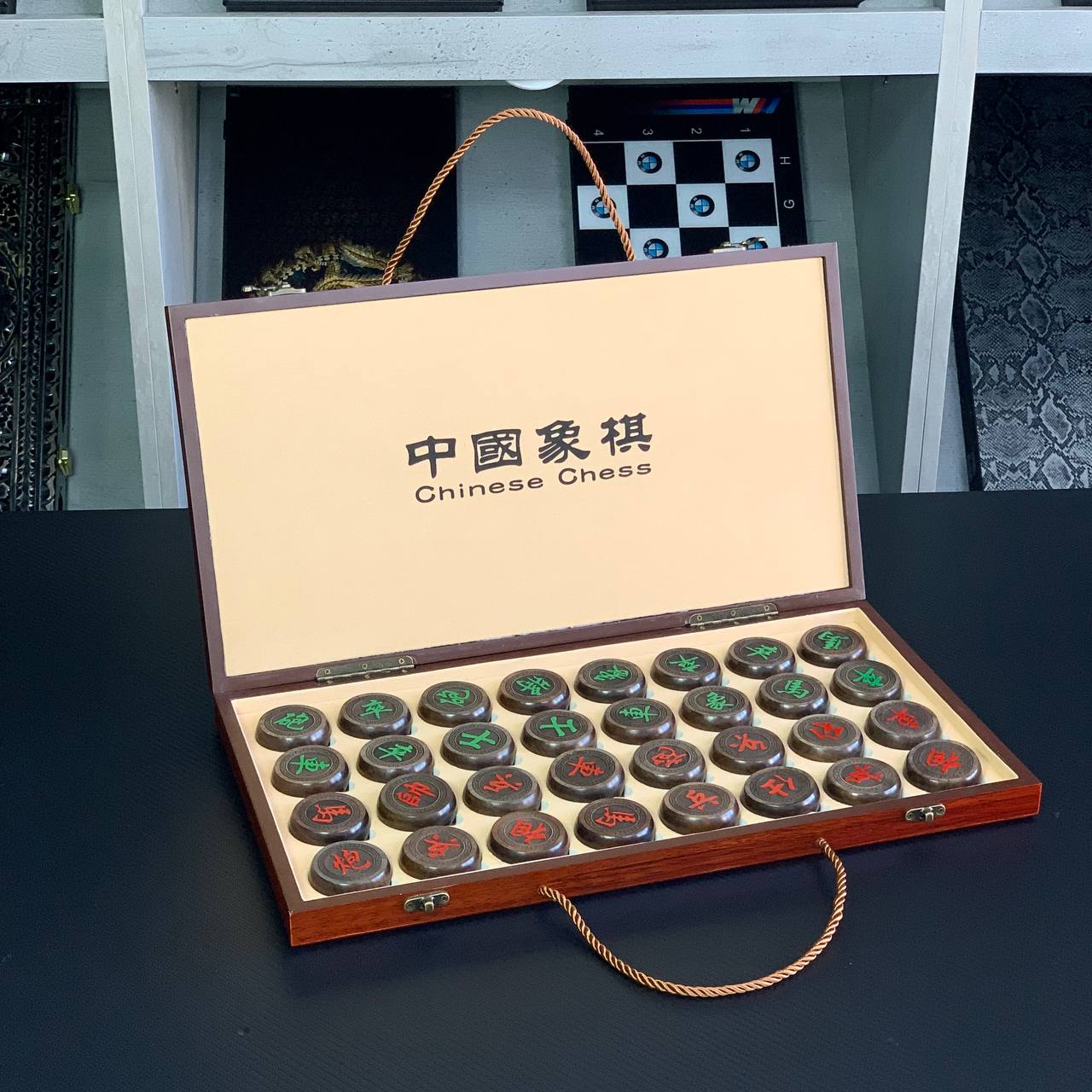 Classic chinese wooden chess set Xiangqi, travel compact sized chess set, unusual gift for dad, Gift-ready