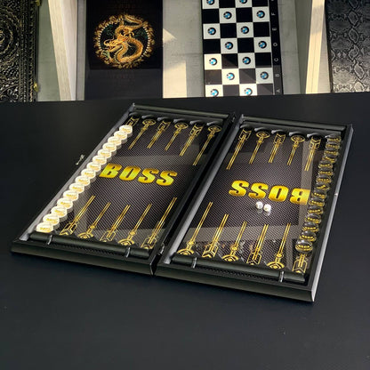 Stylish Glass Backgammon with BOSS Inscription 61*27cm, Gift-ready, Premium quality