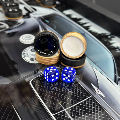 Exclusive Glass Backgammon with Car Brand. Wooden board game. Gift-ready and Customized