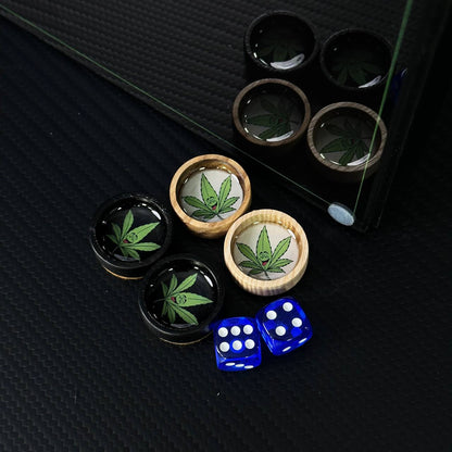 Luxury Glass Backgammon Set with Canabbis design, Wooden Backgammon, Customized and Gift-ready