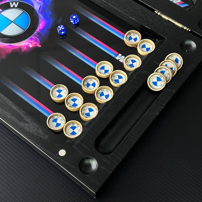 Luxury Glass Backgammon Set with Car brand, Wooden Backgammon, Customized and Gift-ready