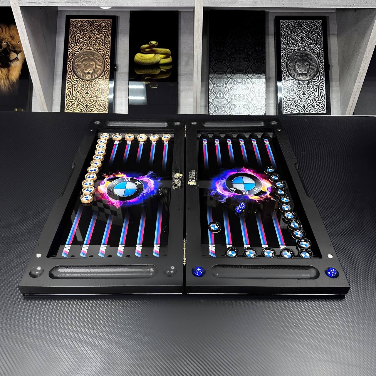 Luxury Glass Backgammon Set with Car brand, Wooden Backgammon, Customized and Gift-ready