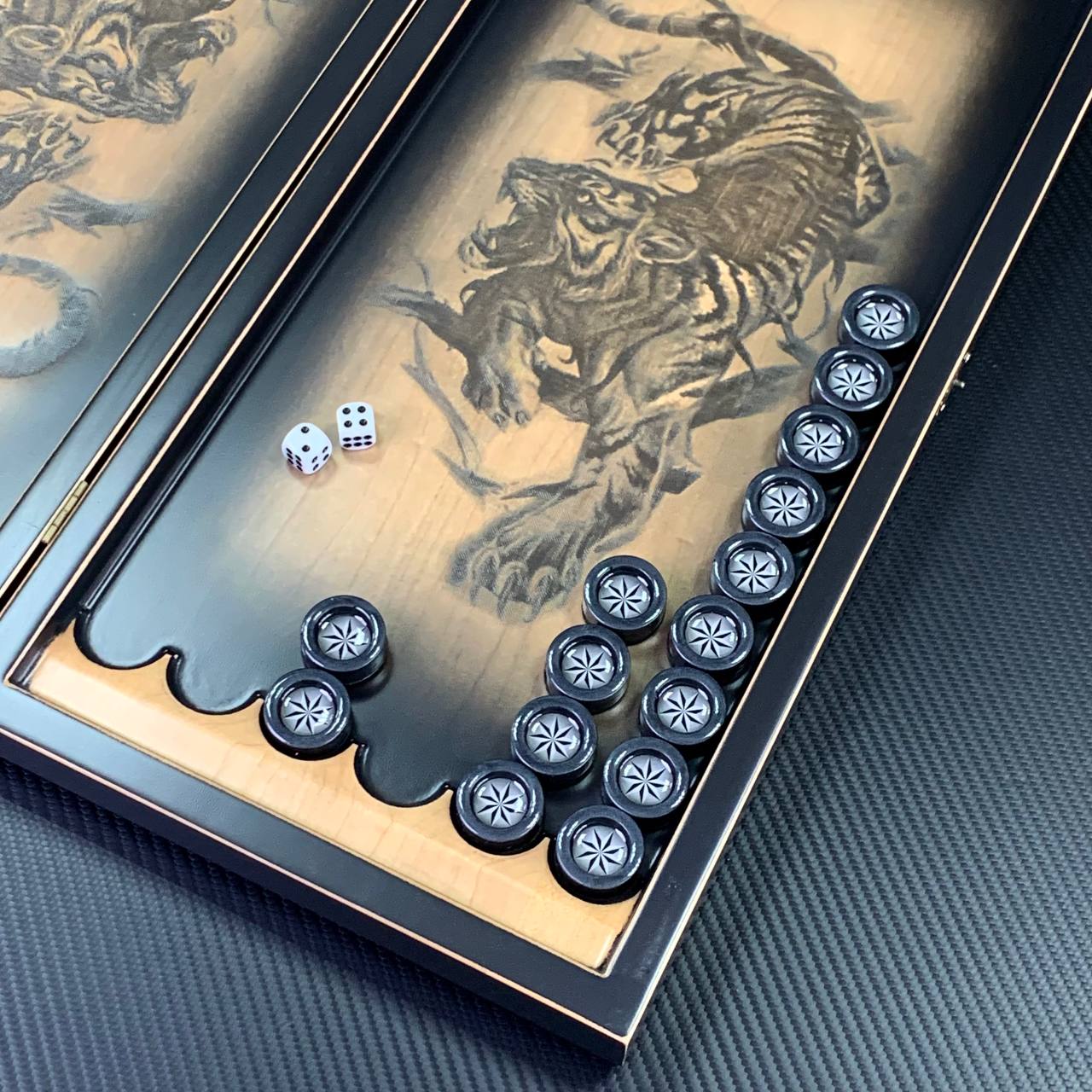 Handcrafted Wooden Backgammon "Tiger" with Epoxy Resin Chips – Exquisite Decor, Exciting Gameplay, Gift-ready