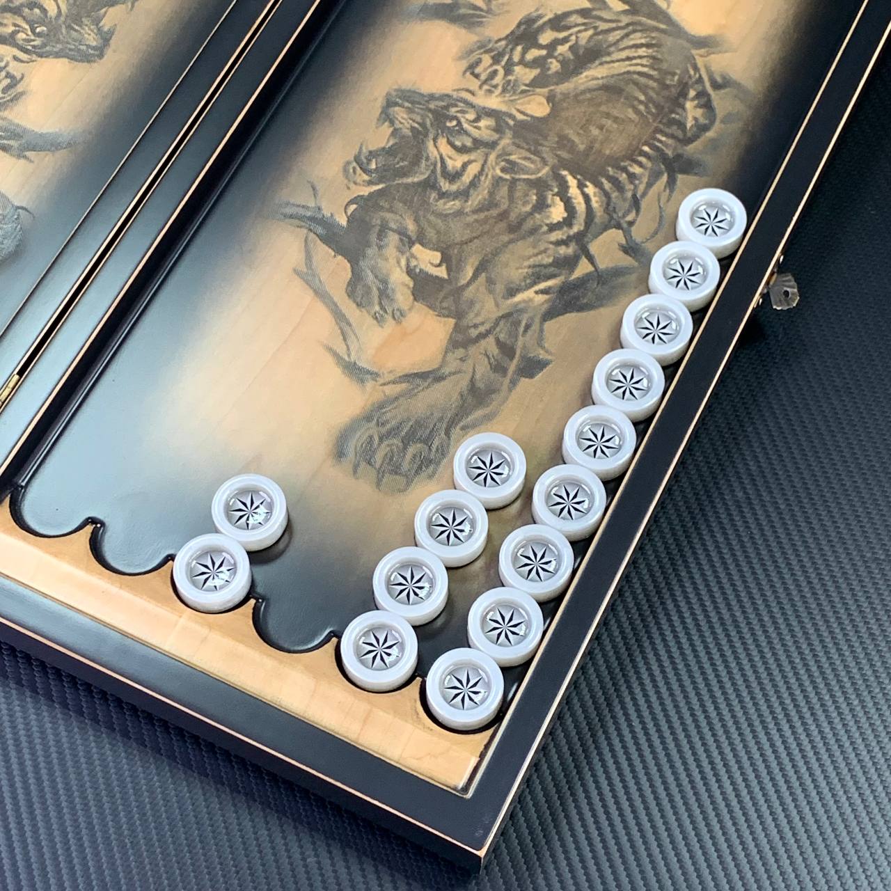 Handcrafted Wooden Backgammon "Tiger" with Epoxy Resin Chips – Exquisite Decor, Exciting Gameplay, Gift-ready