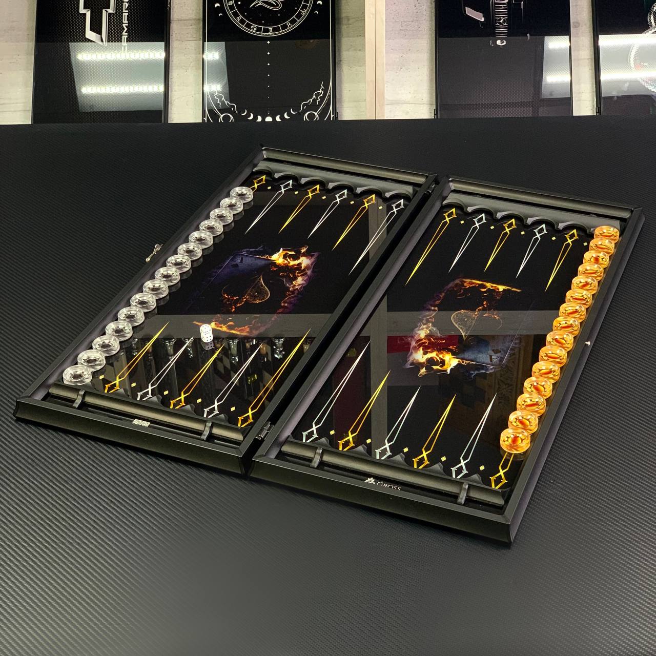 Luxury Glass Backgammon Set "Poker Roulette" Board Game Set Gift-ready