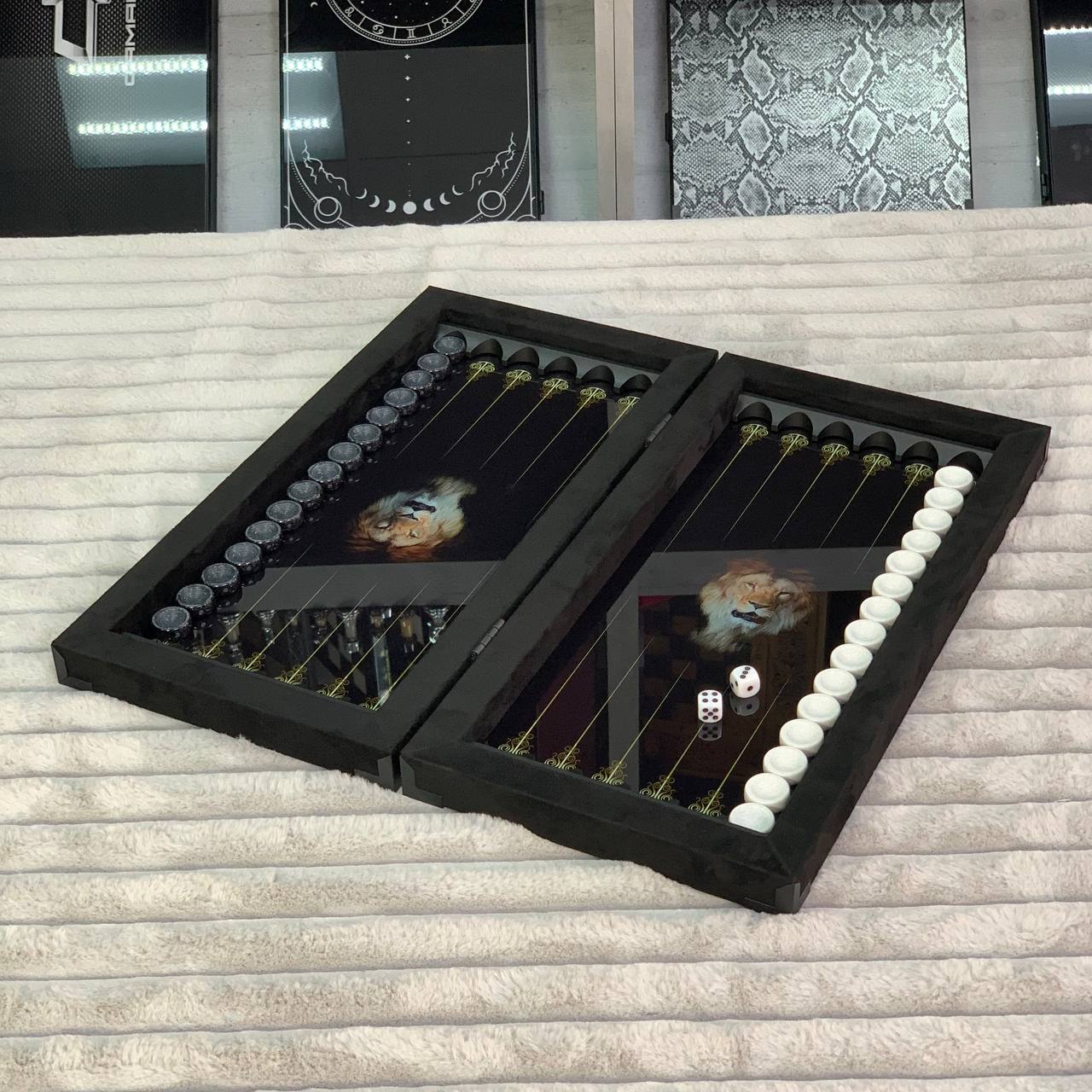 Exclusive Handmade Metal and Glass Backgammon Set 40*20cm, Gift-ready compact size