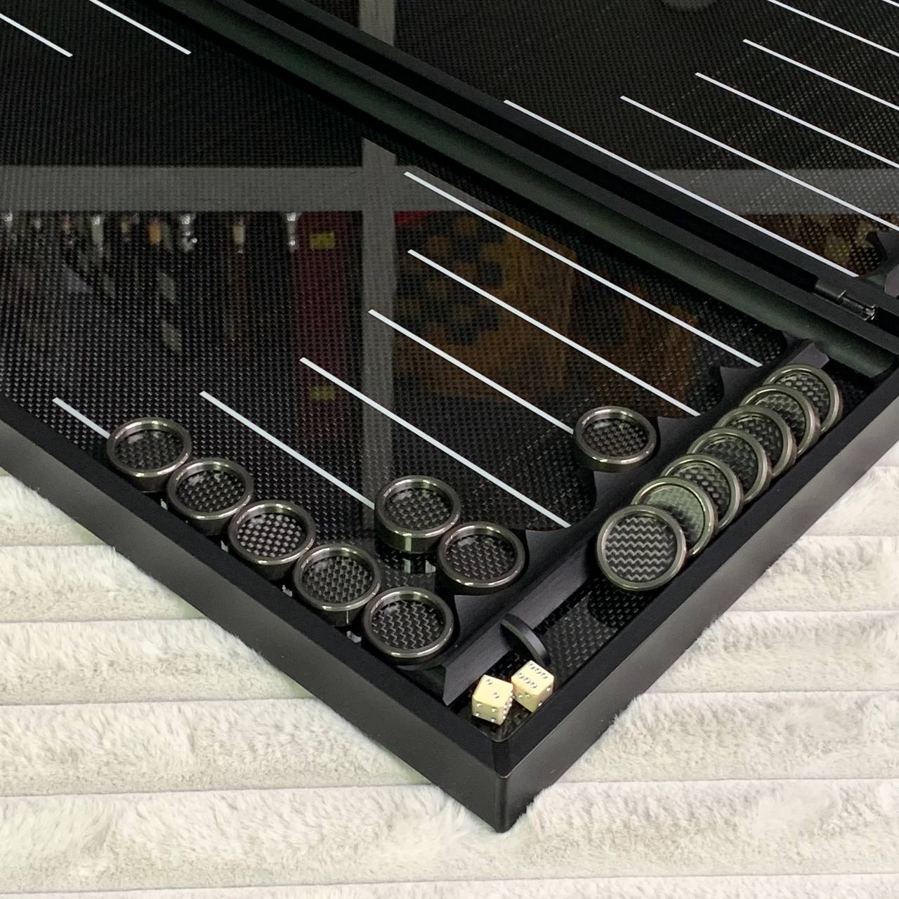 Backgammon aus Carbon und Metall, 61 x 23 cm, Art. 260000 