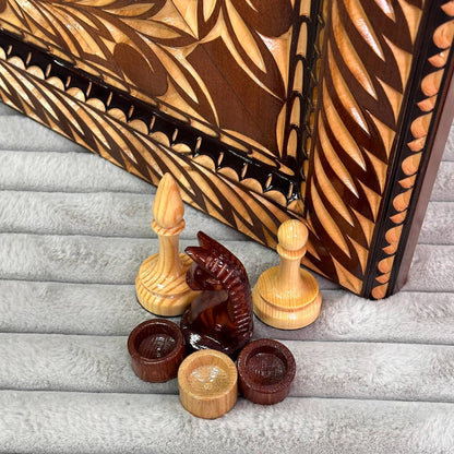 Exclusive Handmade Wooden Chess Set 3-in-1, 70*35cm, Art.191001. Customized and Gift-ready