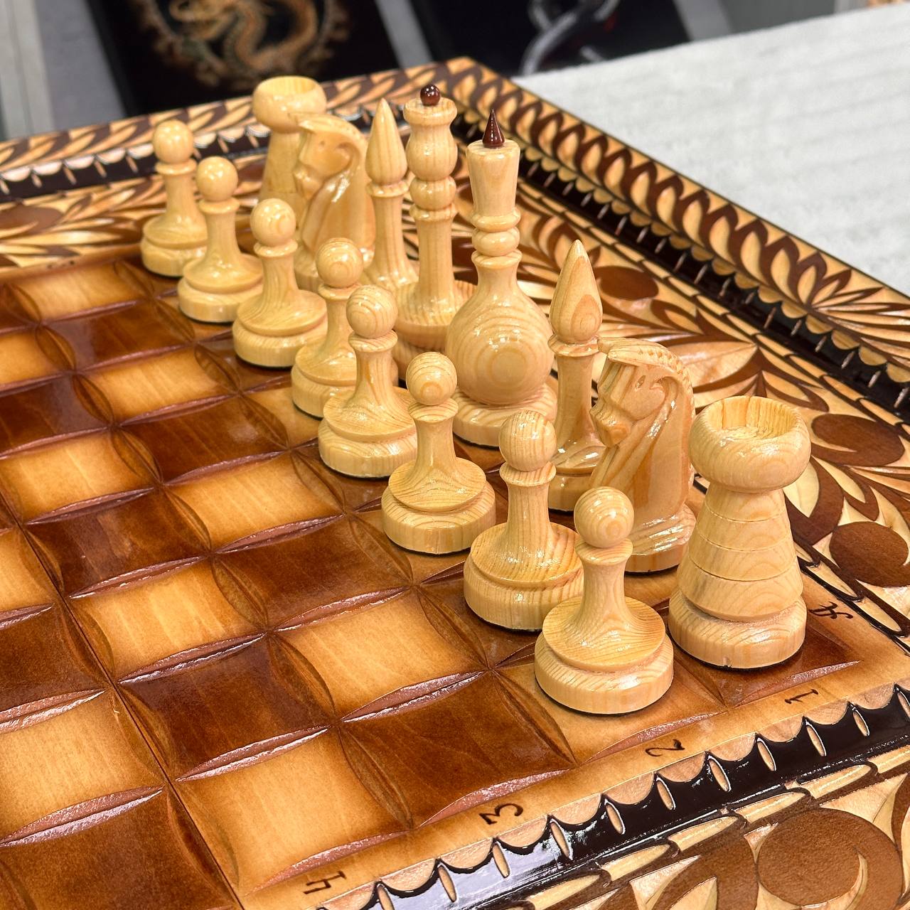 Exclusive Handmade Wooden Chess Set 3-in-1, 70*35cm, Art.191001. Customized and Gift-ready