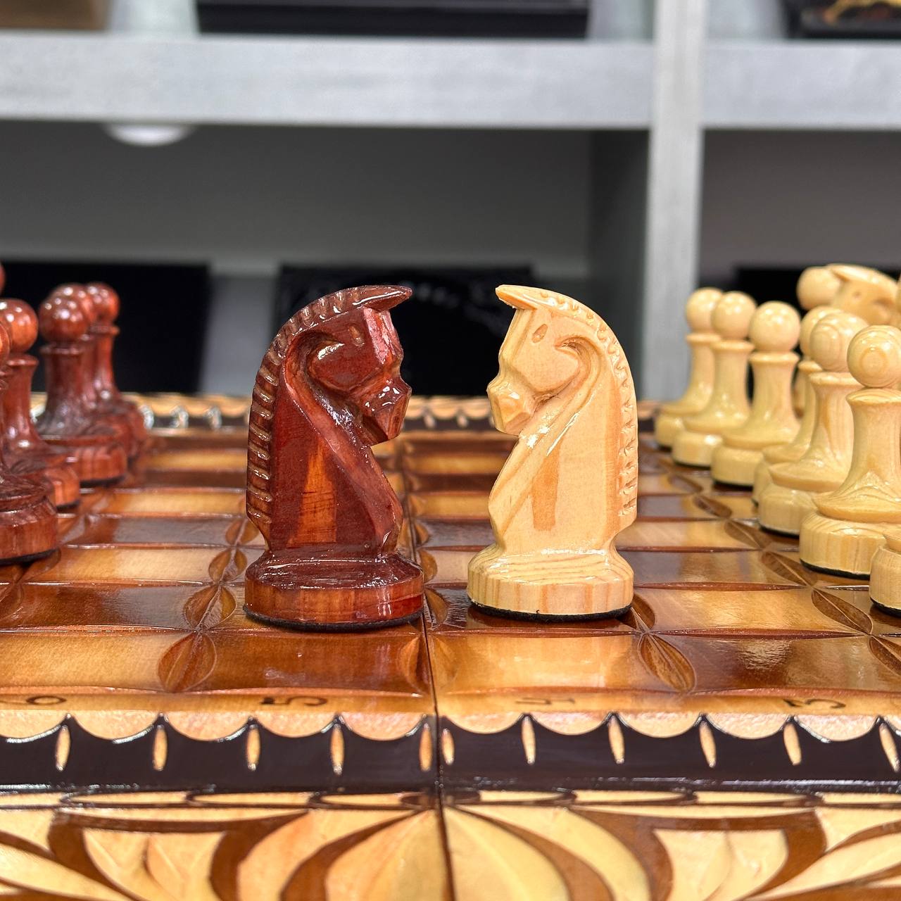 Exclusive Handmade Wooden Chess Set 3-in-1, 70*35cm, Art.191001. Customized and Gift-ready