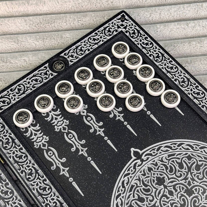 Luxury black acrylic stone backgammon "Silver Lion" 58×28cm, Light version, stone board Gift-ready