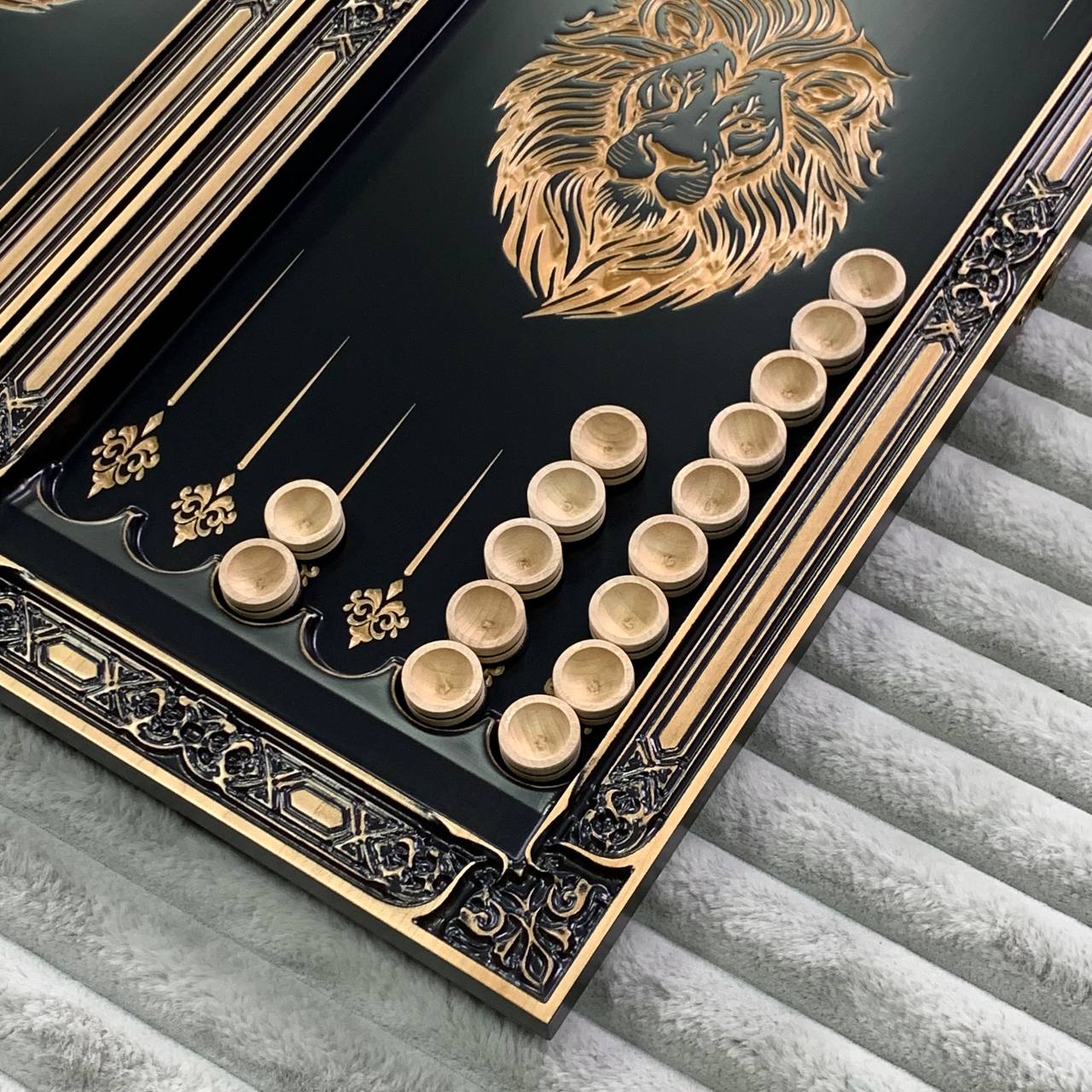 Wooden Backgammon "Lion" Set - 60*28mm, Luxury Ash Wood, Carved Design, Gift-Ready