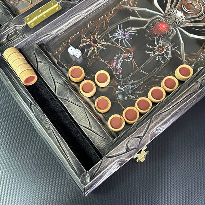 Luxurious Wooden Backgammon Set “Spider” with Glass Play Area (58×28×10 cm, Art. 192368) Gift-ready