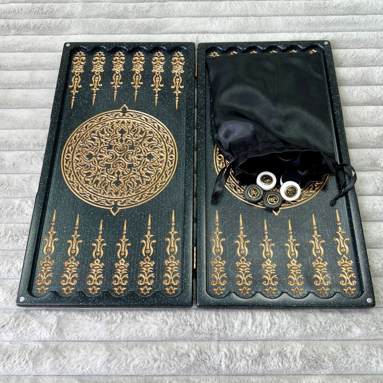 Luxury Black Acrylic Stone Backgammon "Golden Lion" Mini size 37*18,5cm, Travel size Gift-ready | Free worldwide delivery