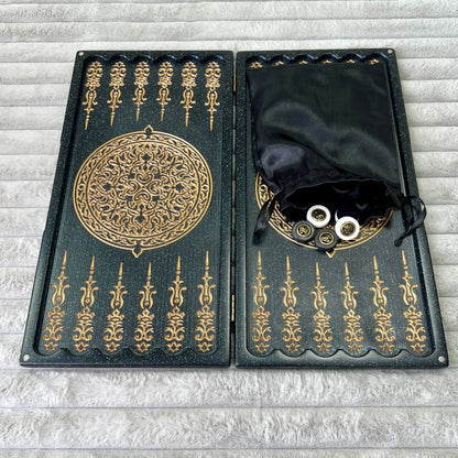 Luxury Black Acrylic Stone Backgammon "Golden Lion" Mini size 37*18,5cm, Travel size Gift-ready | Free worldwide delivery