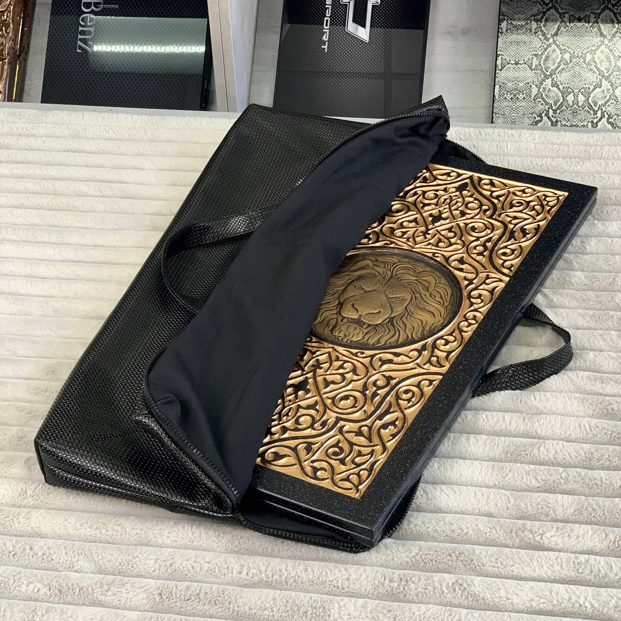 Luxury Black Acrylic Stone Backgammon "Golden Lion" 58*28cm Light Version Gift-ready | Free worldwide delivery