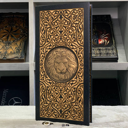 Luxury Black Acrylic Stone Backgammon "Golden Lion" 58*28cm Light Version Gift-ready | Free worldwide delivery