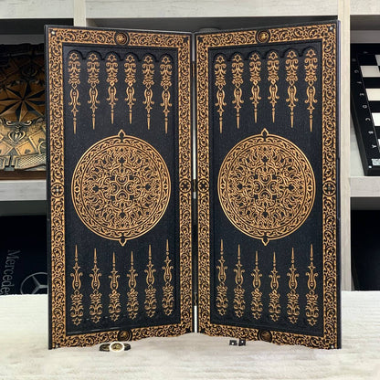 Luxury Black Acrylic Stone Backgammon "Golden Lion" 58*28cm Light Version Gift-ready | Free worldwide delivery