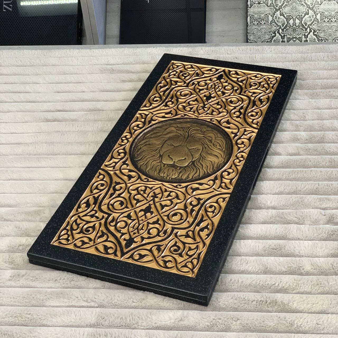 Luxury Black Acrylic Stone Backgammon "Golden Lion" 58*28cm Light Version Gift-ready | Free worldwide delivery
