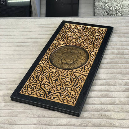 Luxury Black Acrylic Stone Backgammon "Golden Lion" 58*28cm Light Version Gift-ready | Free worldwide delivery