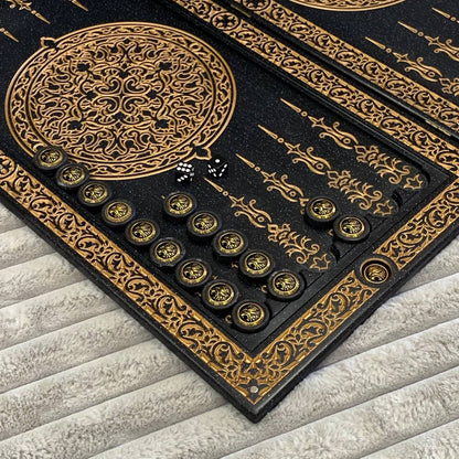 Luxury Black Acrylic Stone Backgammon "Golden Lion" 58*28cm Light Version Gift-ready | Free worldwide delivery