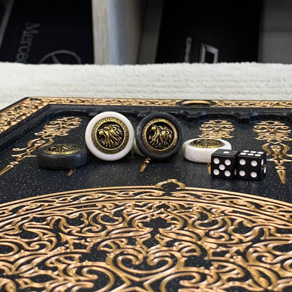 Luxury Black Acrylic Stone Backgammon "Golden Lion" 58*28cm Light Version Gift-ready | Free worldwide delivery