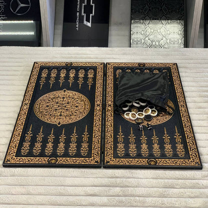 Luxury Black Acrylic Stone Backgammon "Golden Lion" 58*28cm Light Version Gift-ready | Free worldwide delivery