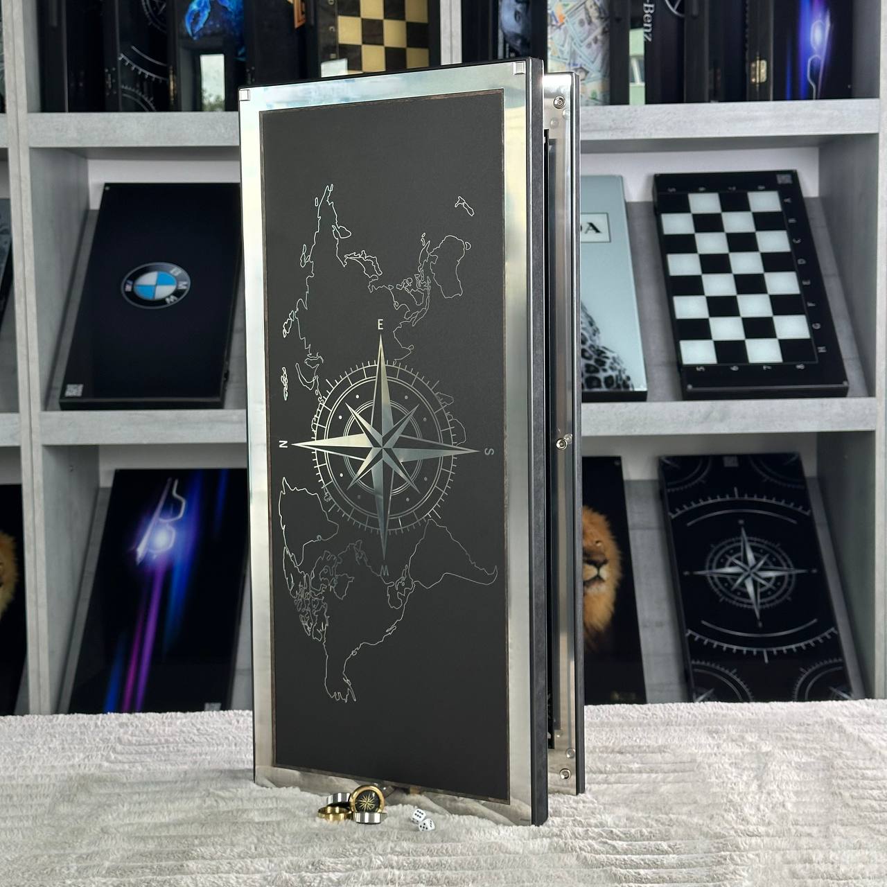 Premium Metal Backgammon Set – Map Design, Stainless Steel & Tempered Glass | Free Global Delivery Gift-ready