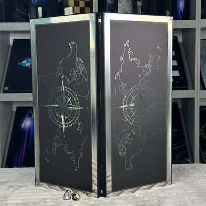 Premium Metal Backgammon Set – Map Design, Stainless Steel & Tempered Glass | Free Global Delivery Gift-ready
