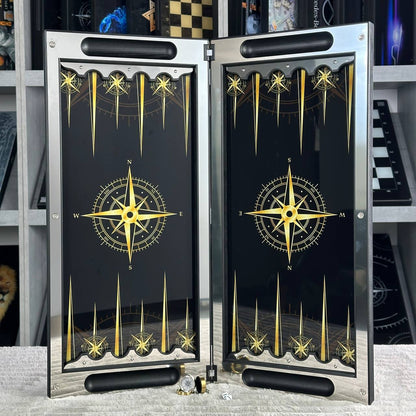 Premium Metal Backgammon Set – Map Design, Stainless Steel & Tempered Glass | Free Global Delivery Gift-ready