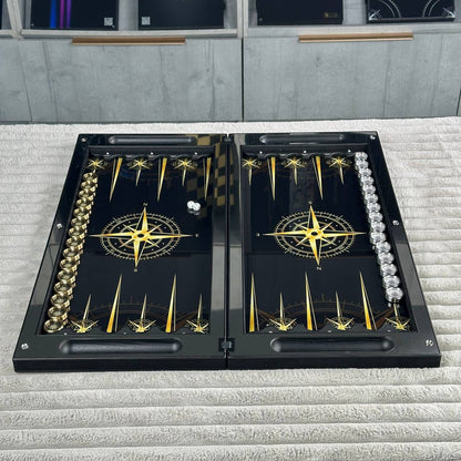 Premium Metal Backgammon Set – Map Design, Stainless Steel & Tempered Glass | Free Global Delivery Gift-ready