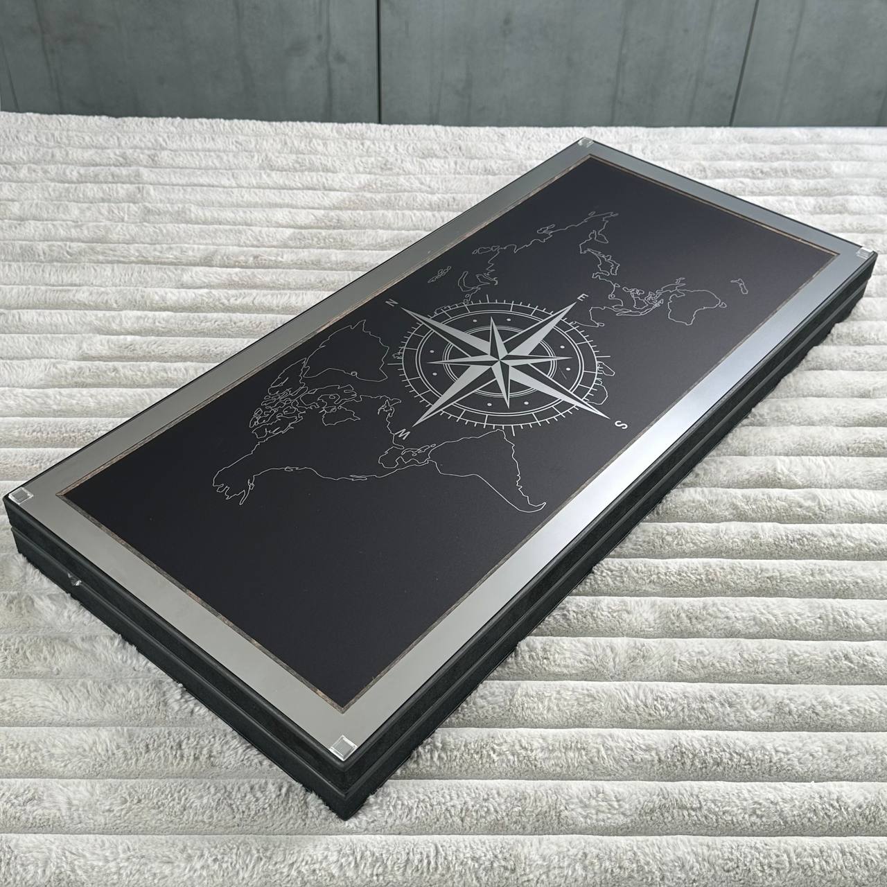 Premium Metal Backgammon Set – Map Design, Stainless Steel & Tempered Glass | Free Global Delivery Gift-ready