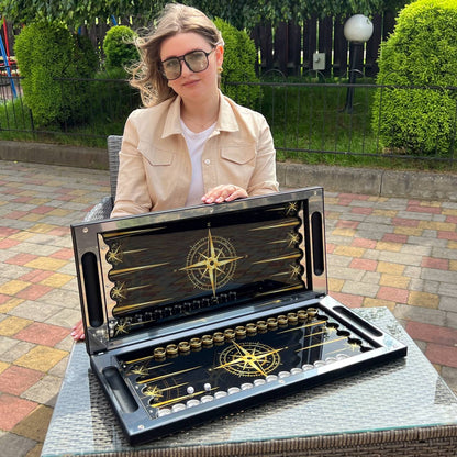 Premium Metal Backgammon Set – Map Design, Stainless Steel & Tempered Glass | Free Global Delivery Gift-ready