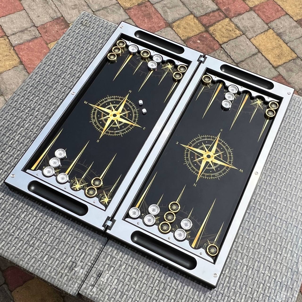 Premium Metal Backgammon Set – Map Design, Stainless Steel & Tempered Glass | Free Global Delivery Gift-ready